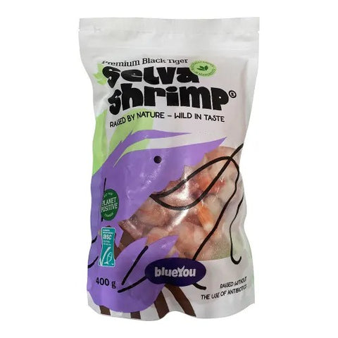 Frozen Black Tiger Selva Shrimp- (26-30 pcs/lb) Peeled, Tail on, Cooked- 1KG