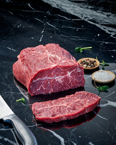 Black Angus Grass-Fed Frozen Flat Iron Marble Score 5+ "Halal"